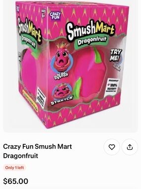 Dragonfruit Squishy Toy - Bright Pink Sensory Toy. Sealed. Ships same day.
